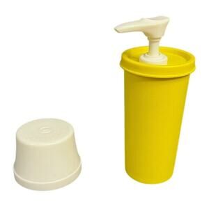 Vintage 3 pc Tupperware Dispenser Pump Soap Lotions Yellow Body White Lid